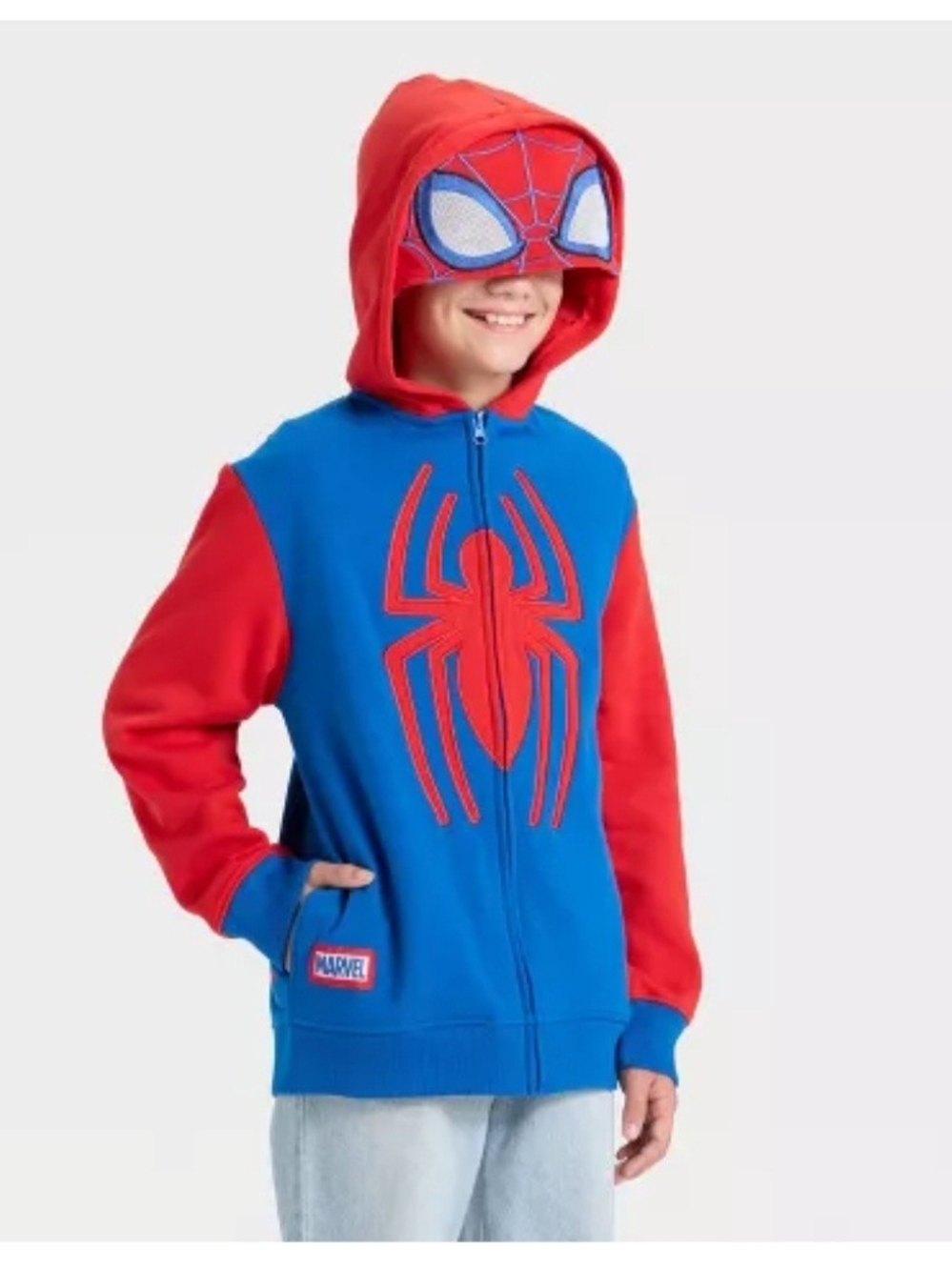 Marvel Boys Spider-Man Red and Blue Hooded Zip-Up Costume Jacket